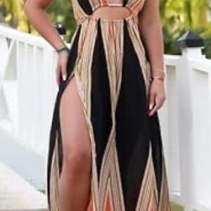 NWT BiuBiu Multi-Color Maxi Dress w/ Rope Tie & Side Slits/ size small/ Vacation